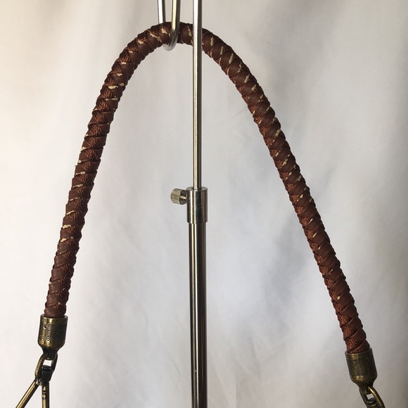 THE SAK tan, cream, and navy blue genuine leather shoulder bag. Braided strap. - Picture 3 of 14